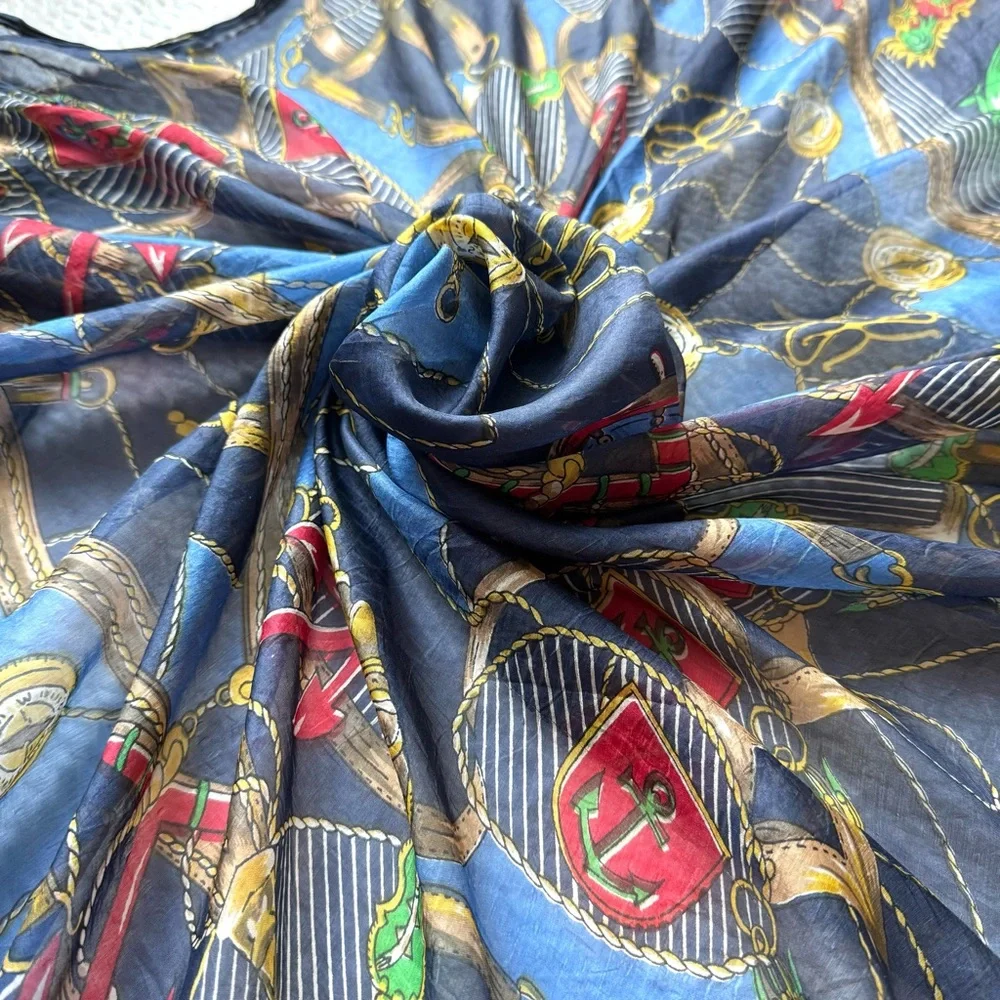 VTG Carlo Orsini Pure Silk Scarf Equestrian Nautical 41”x58” Preppy Old Money